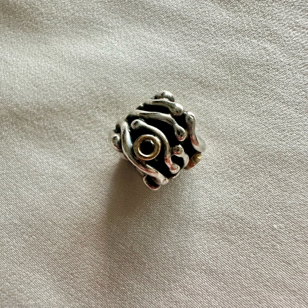Dancing Bones Pandora Charm with Black Diamonds - Sterling Silver with 14k Gold